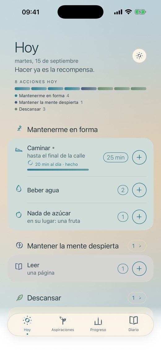 La pantalla Hoy con los comportamientos ya registrados