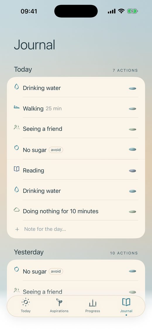 The Journal screen, with its entries