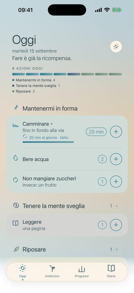 La schermata Oggi con i comportamenti già registrati
