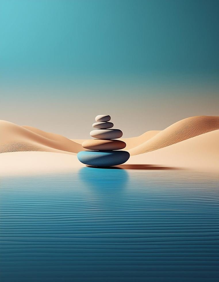 A stack of stones resting on water, among the dunes